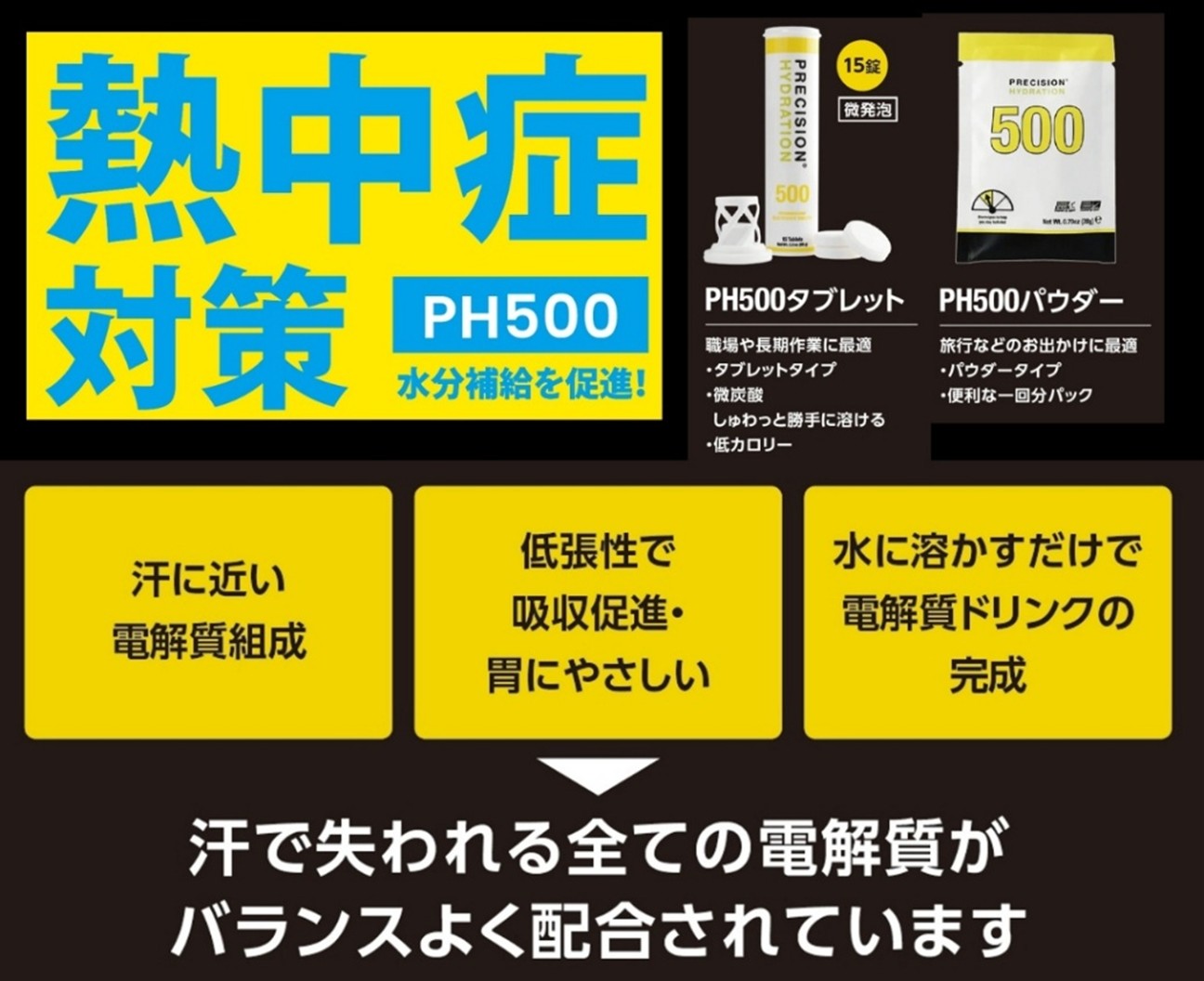 熱中症対策 PH500は水分補給を促進します